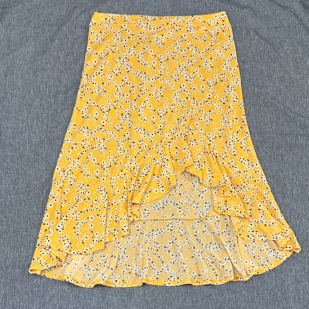 L Jolie&Joy Yellow Floral Midi Skirt with Ruffle Hem